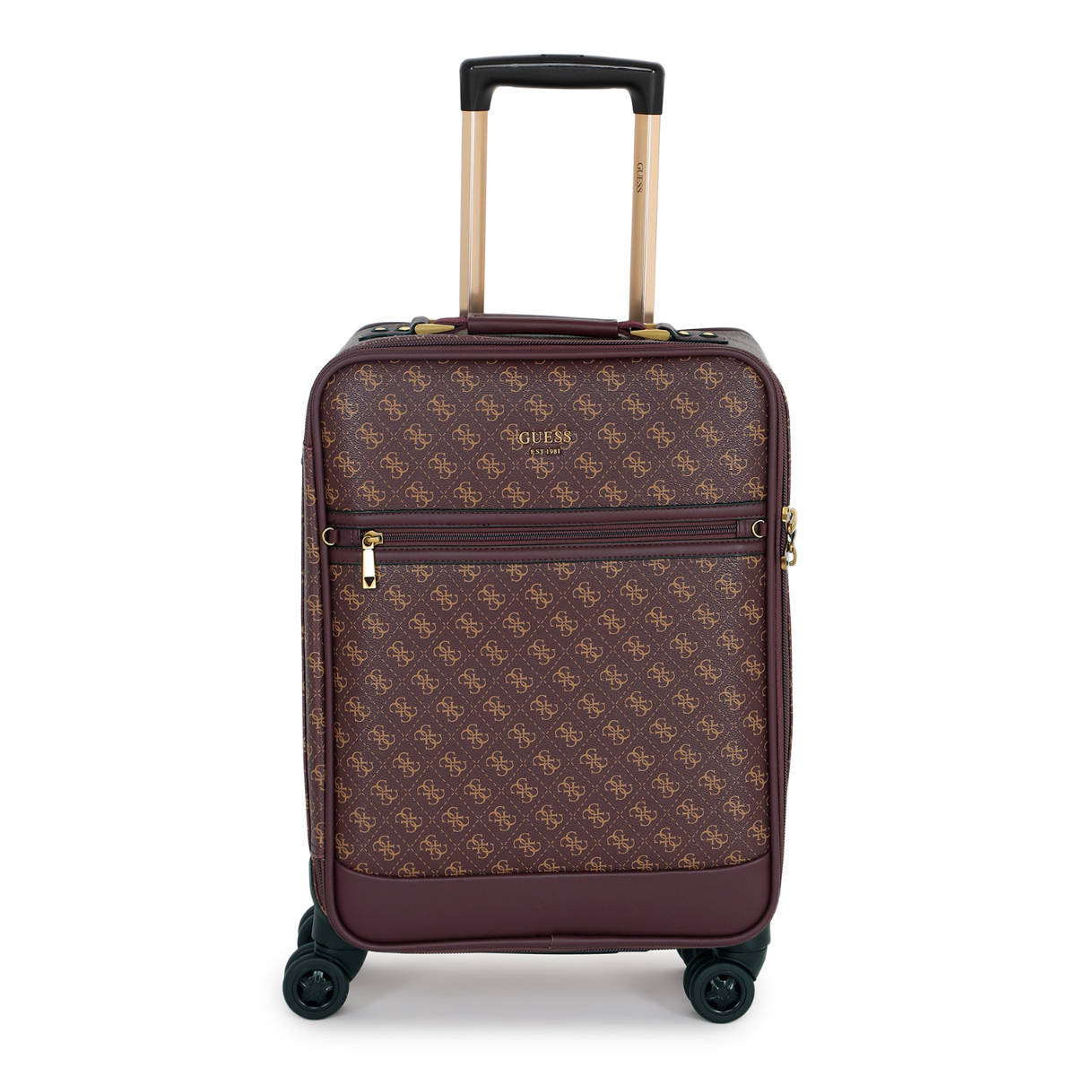 Guess Women Maroon Printed Polyurethane Keith Trolley Bag