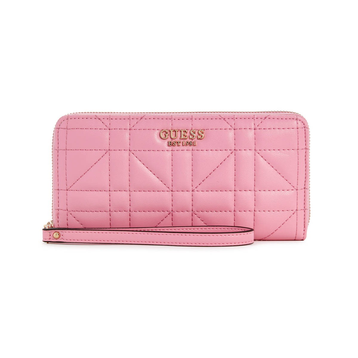 Guess Women Pink PU Quilted Zip Around Wallet