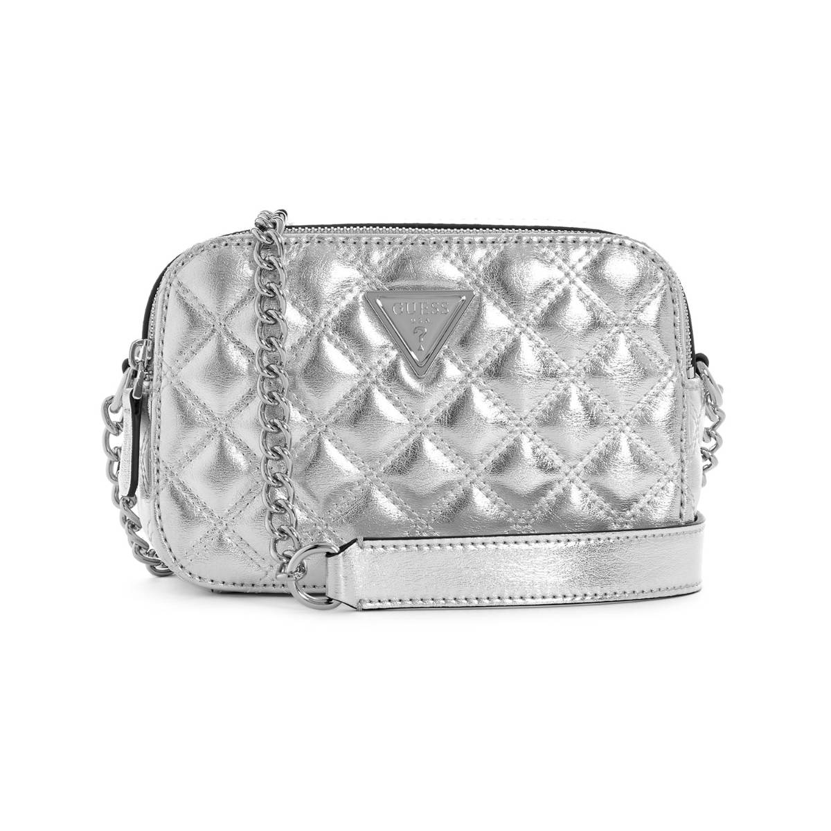 Guess Women Silver PU Quilted Sling Bag