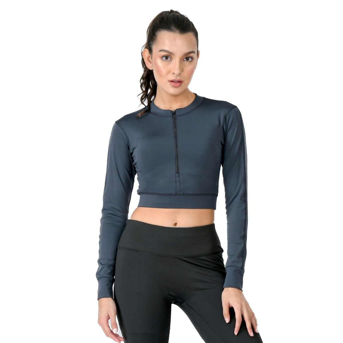 Body Smith Active Mesh Black Zipper Crop Top - Tel Teal: Buy Body Smith ...