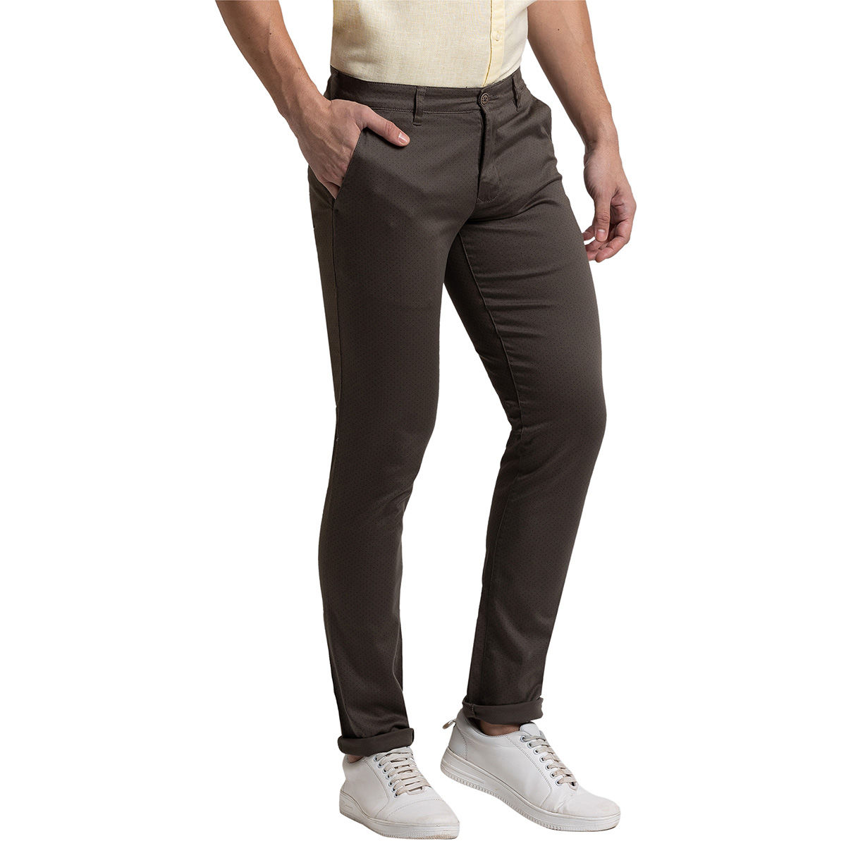 Buy Parx Tapered Fit Solid Khaki Trouser online