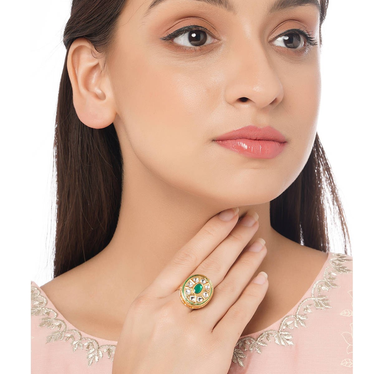 SHOSHAA Gold-Plated Meenakari Ethnic Finger Ring