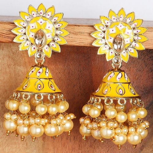 OOMPH Yellow Meenakari Enamel Floral Large Jhumka Earrings: Buy OOMPH  Yellow Meenakari Enamel Floral Large Jhumka Earrings Online at Best Price  in India | Nykaa
