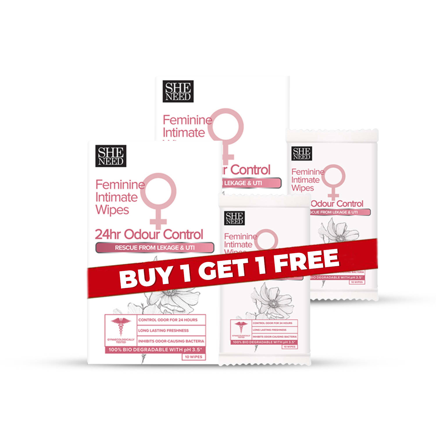 SheNeed Intimate 24HR Odour control wipes - Buy 1 Get 1 Free