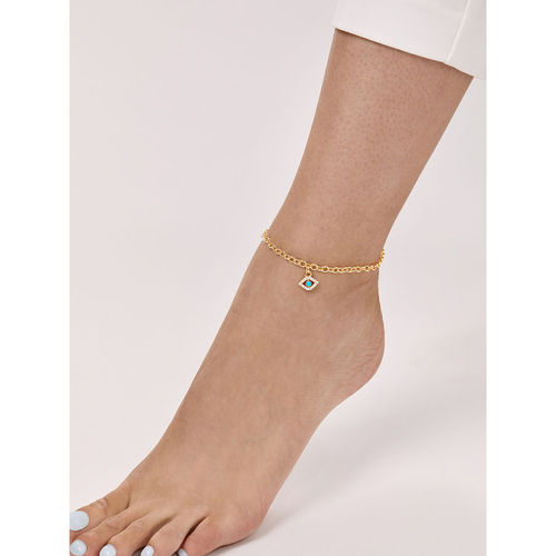 MINUTIAE Women Gold Toned Blue Charm Anklet (M) - Main Image