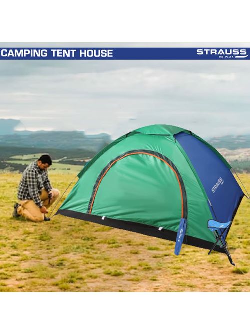 Strauss Portable Waterproof and Windproof Tent for Camping Blue Green