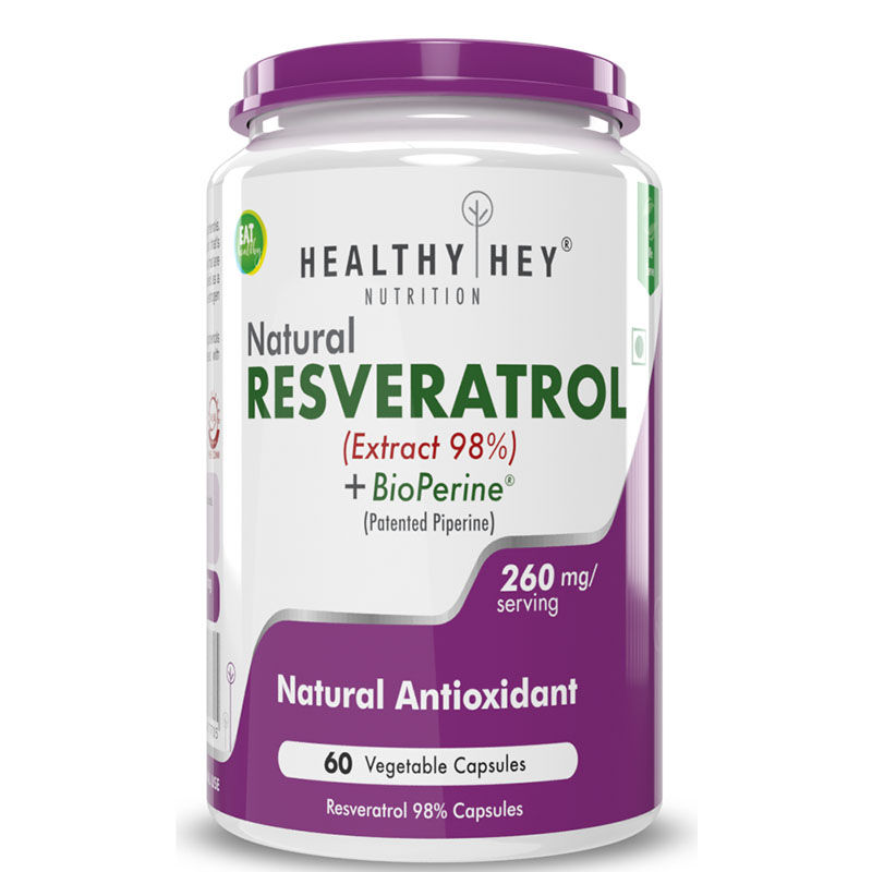 HealthyHey Nutrition Resveratrol + Bioperine For Absorption 260mg Veg Capsules