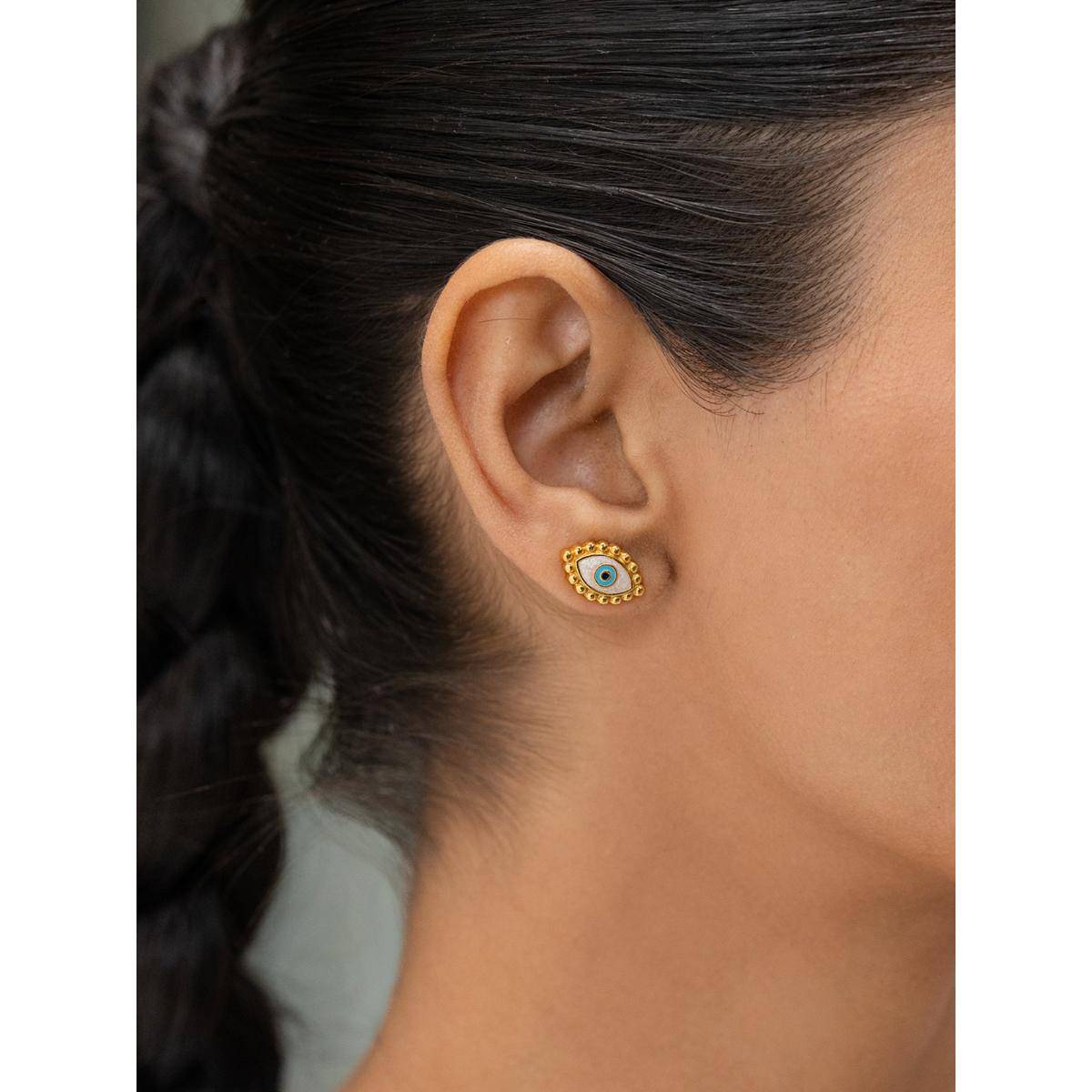 925 Silver Shaya by CaratLane Kismet Evil Eye Stud Earrings in Gold Plated