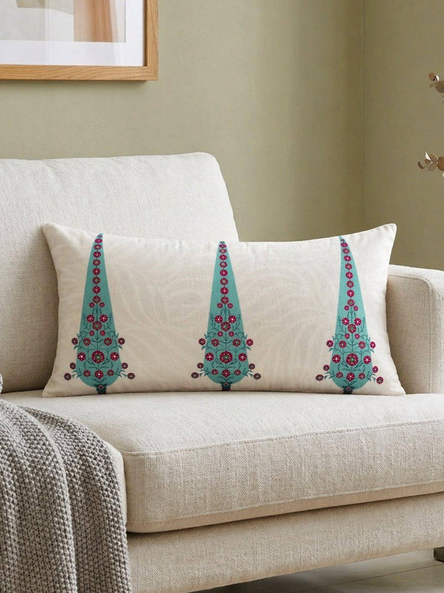 Zeba World Ethnic White Cushion Cover (12 x 22 Inches)