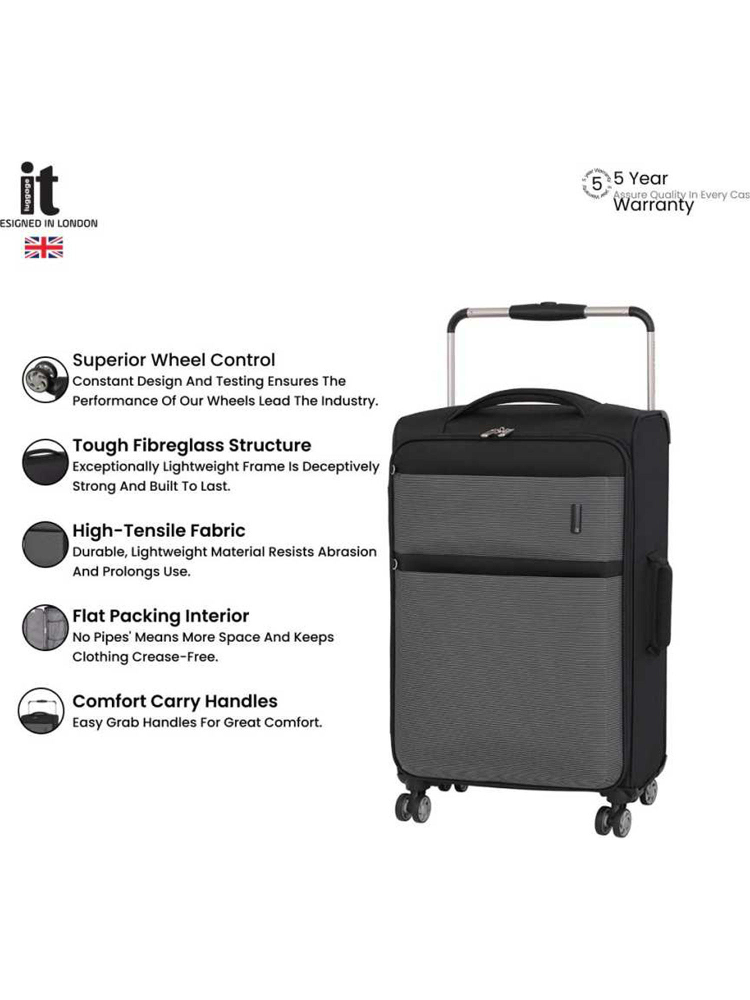 Buy it luggage World's Lightest Bag Debonair Trolley Bag Black (M) Online