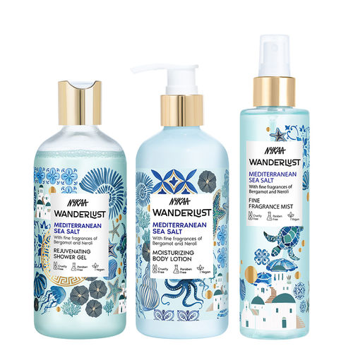 Wanderlust Mediterranean Sea Salt Shower Gel+ Body Lotion+ Fragrance Mist  Combo