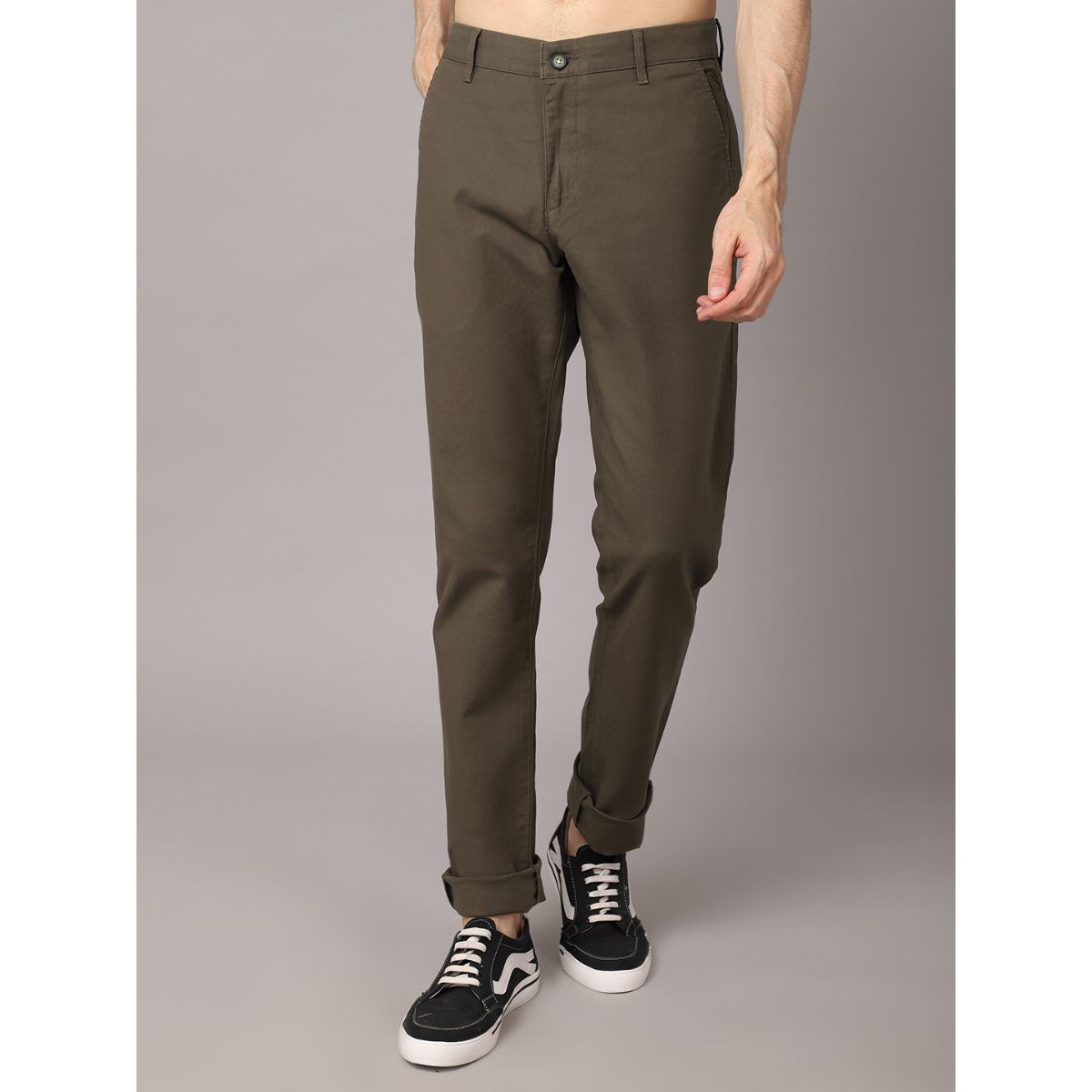 Buy Peter England Men Khaki Casual Trousers online