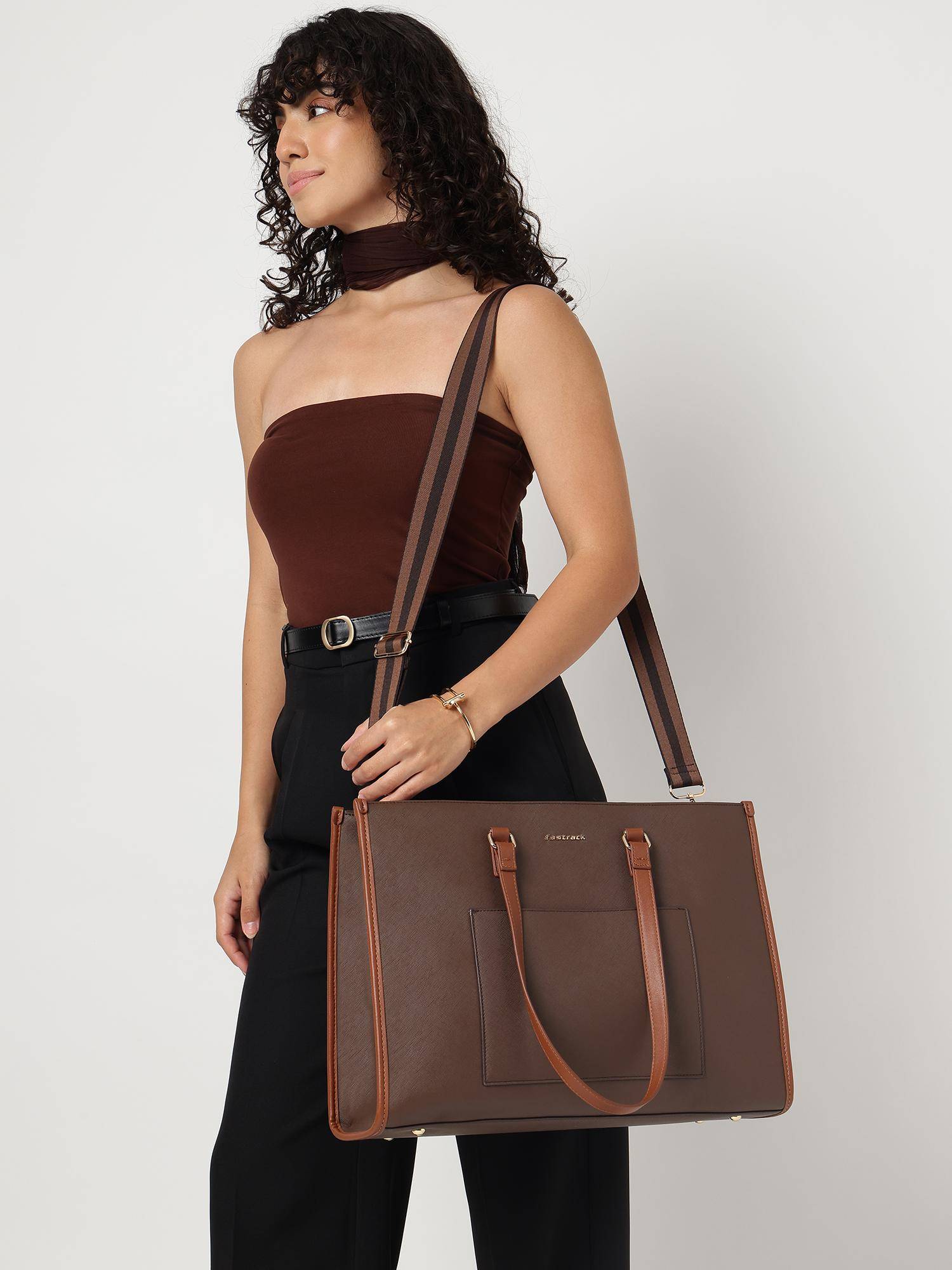 Fastrack Classic Brown 15 Laptop Shoulder Bag With Detachable Strap