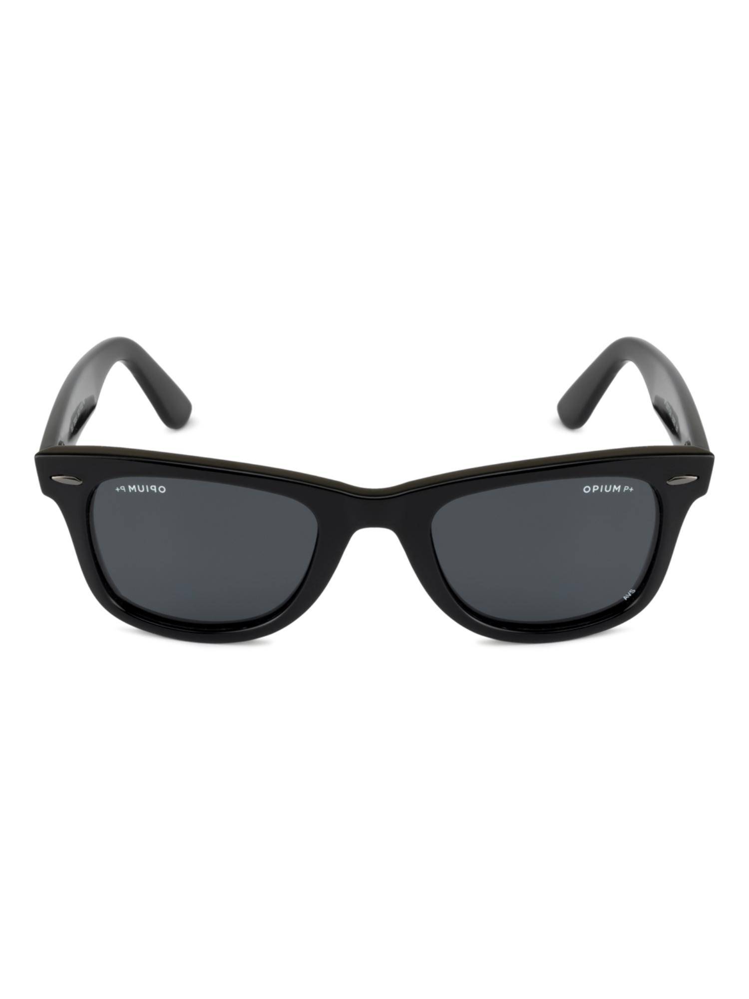 Opium Eyewear Unisex Grey Tac Lenses Black Frame Wayfarer Sunglasses