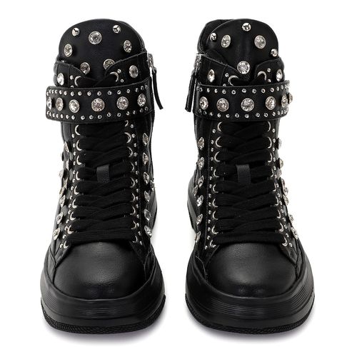 Saint G Black Pu Coated Leather and Glass Stud Women Sneaker (EURO 36)