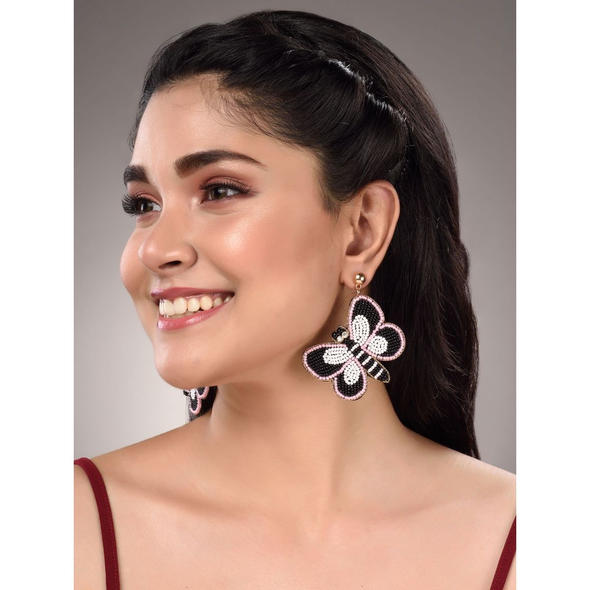 Get Black Pink and White Beaded Western Handmade Earrings at  440  LBB  Shop