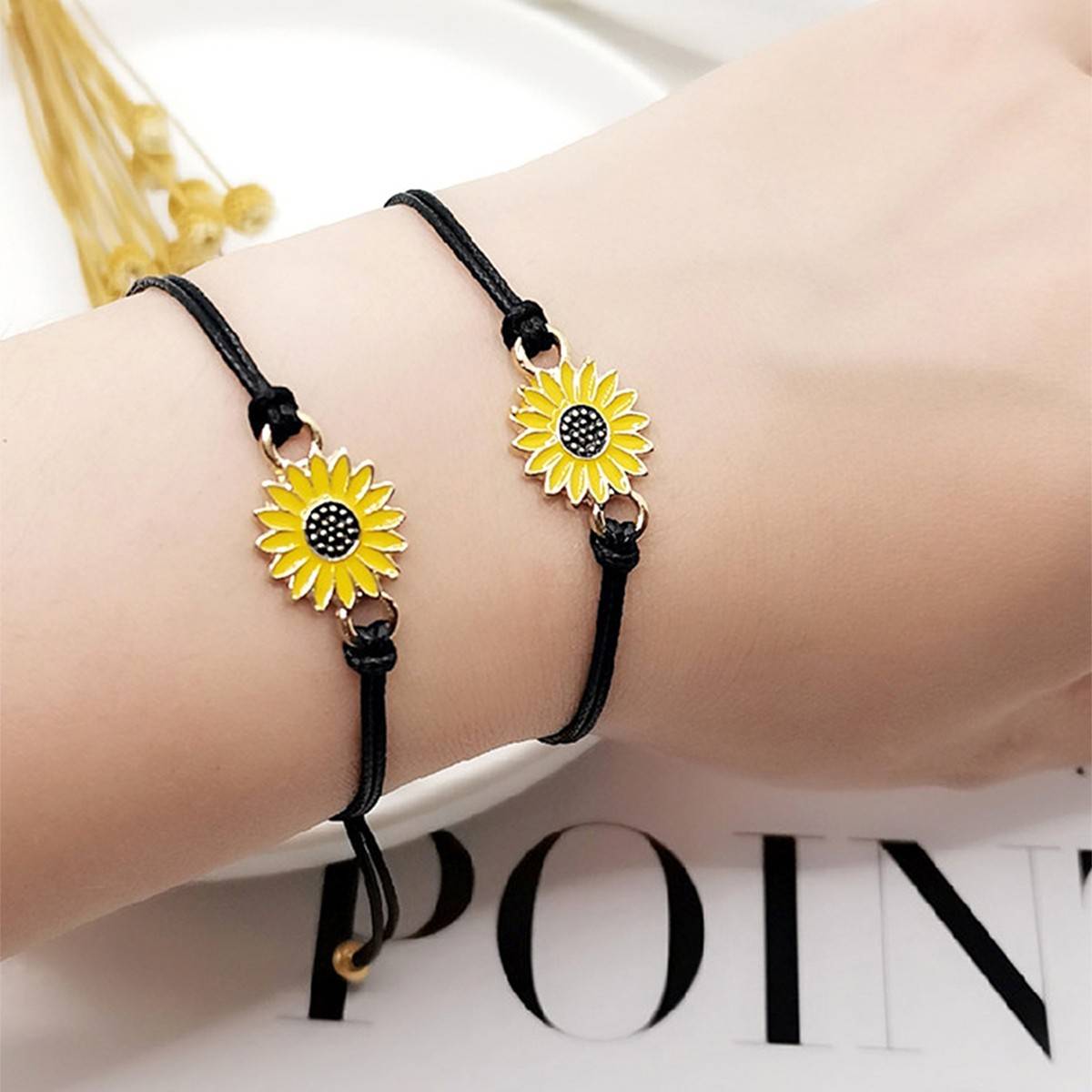 Yellow Chimes Unisex Set of 2 Black Classic Charm Bracelet