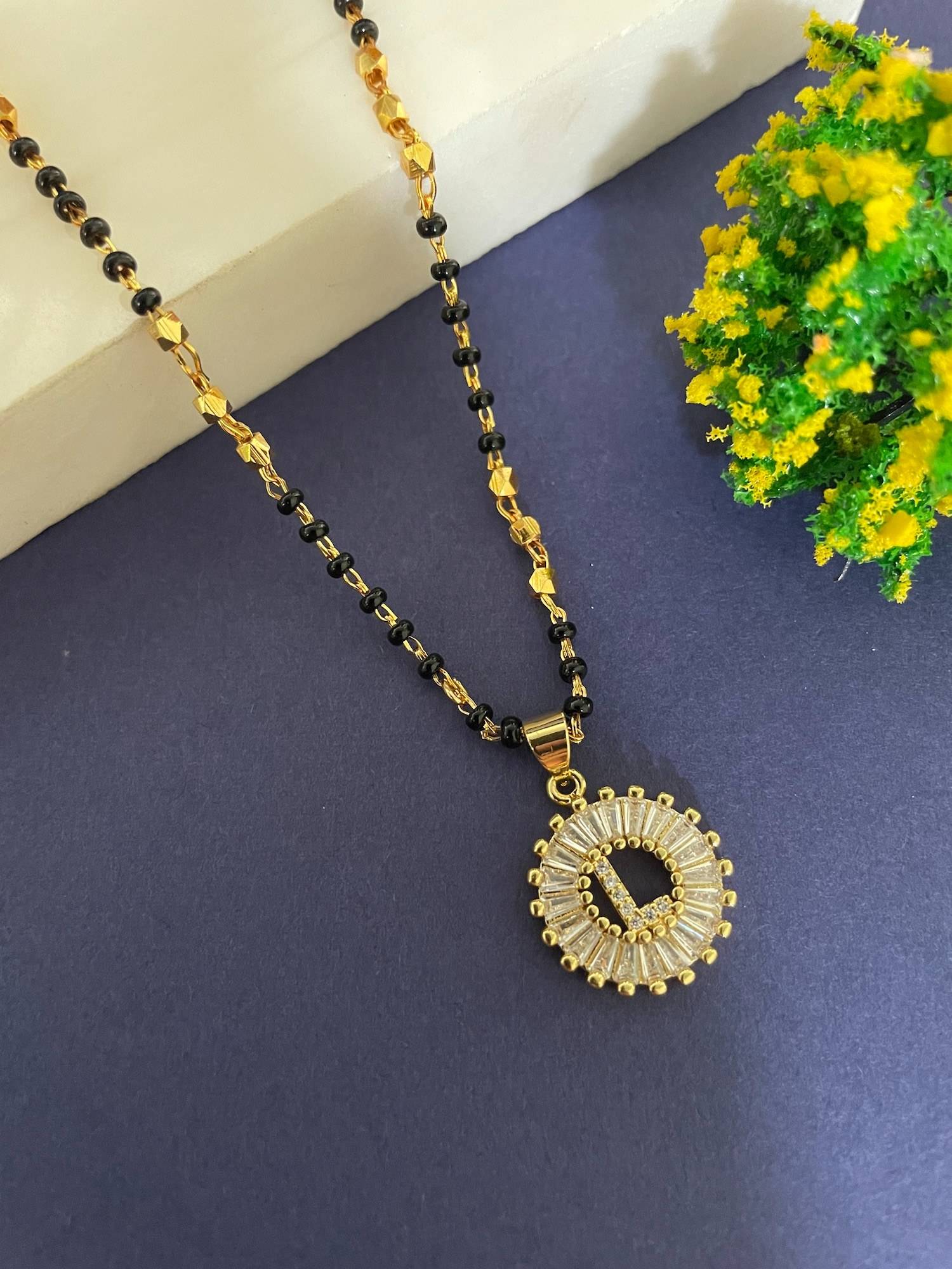 Digital Dress Room L Letter Alphabet American Diamond Round Pendant Short Name Mangalsutra Design
