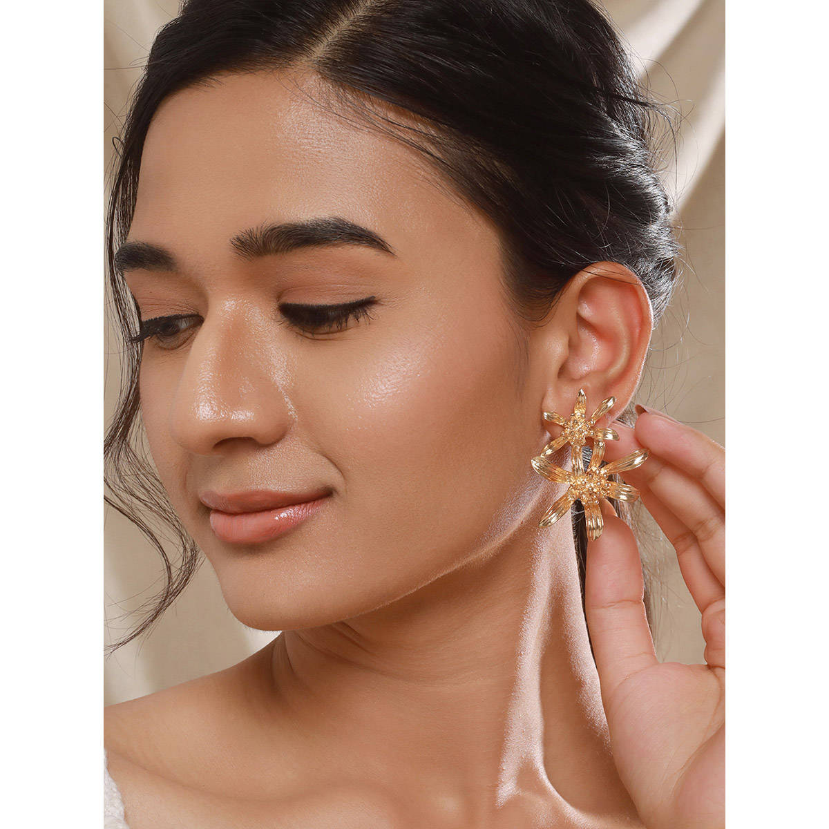 Aatmana Gold Plated Floral Shaped Drop Earrings