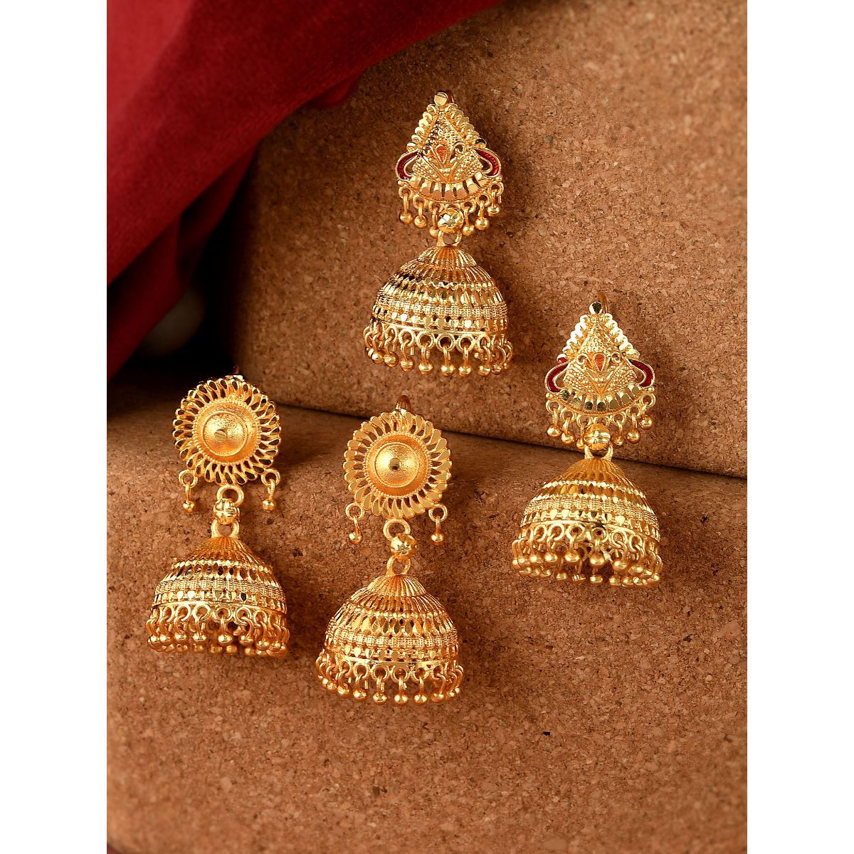 Temple Design Stone Studded Lakshmi Jhumka Earrings  Urshi Collections