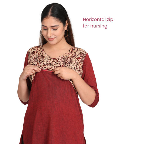 Buy Morph Maternity Feeding Kurta With Vertical Nursing - Maroon online