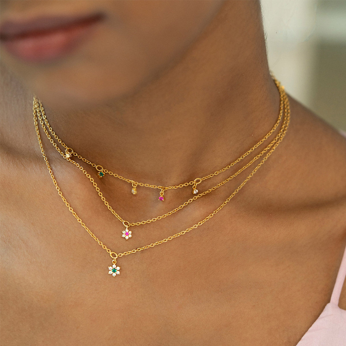 Buy Shaya by CaratLane A Memory Trail 7 Stone Necklace in Gold
