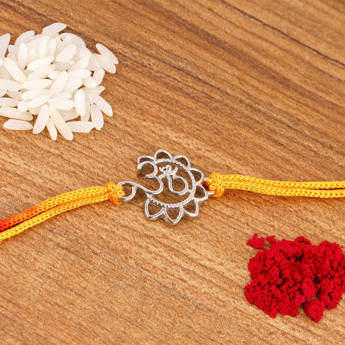 GIVA Sterling Silver Om With Floral Silver Rakhi