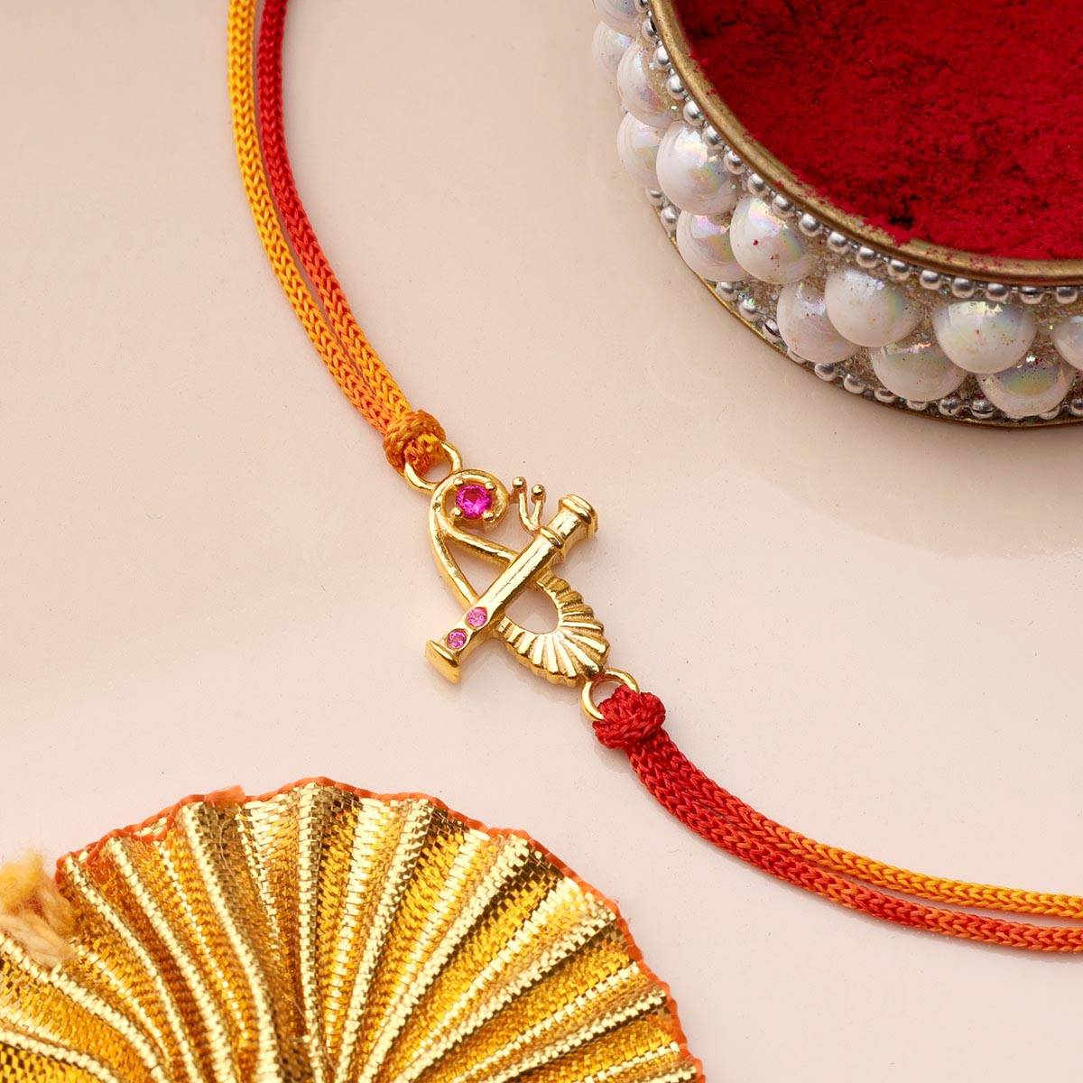 GIVA Sterling Silver Flute Golden Rakhi