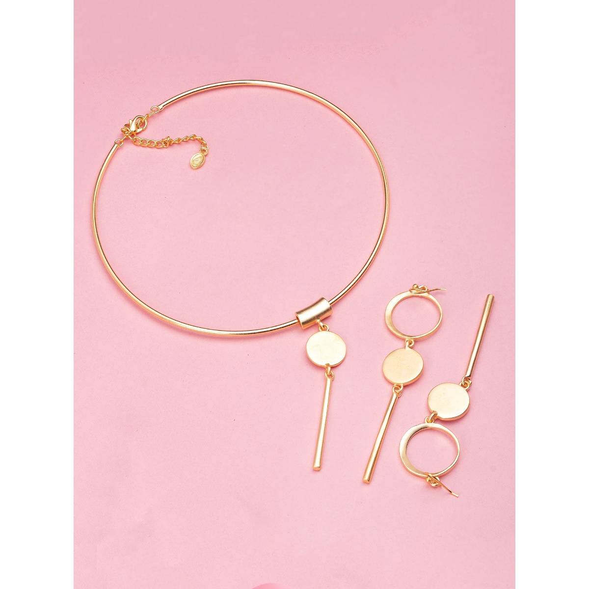 Estele Gold Plated Geometric Designer Necklace Set for Women