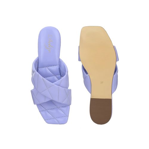 Delize Womens Lilac Solid Vegan Leather, Quilted Cross Strap Flat Sandals  (UK 2)
