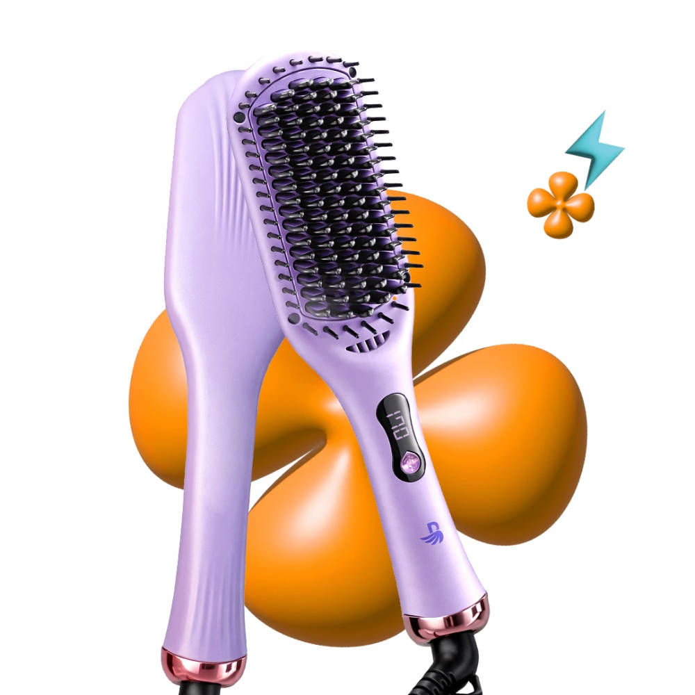 Bombae Pro Ceramic Ionic Hair Straightener Brush - 5X Less Frizz & 2X More Volume