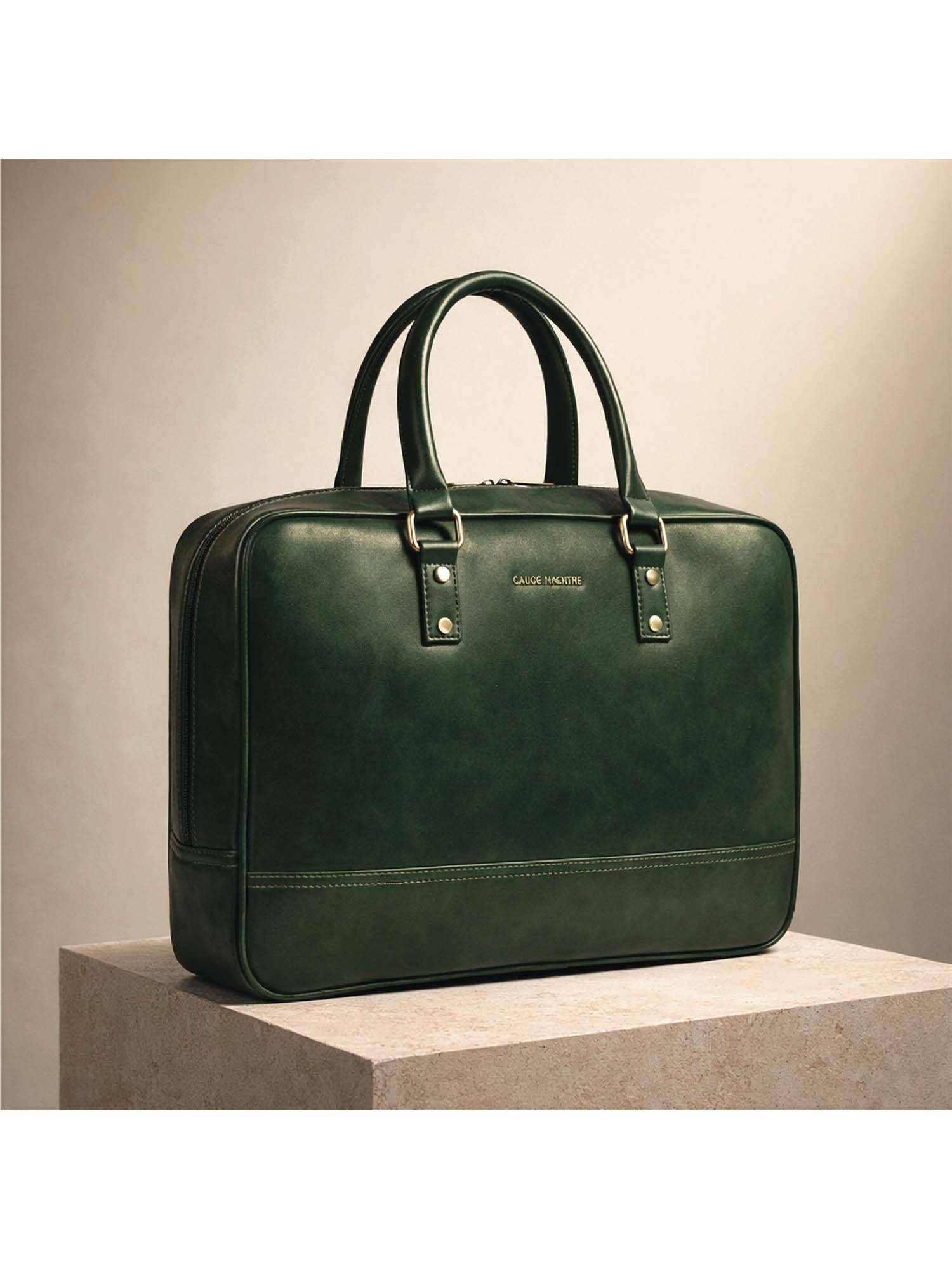 Gauge Machine Mens Olive 16 Inch Vegan Leather Laptop Bag With Detachable Strap