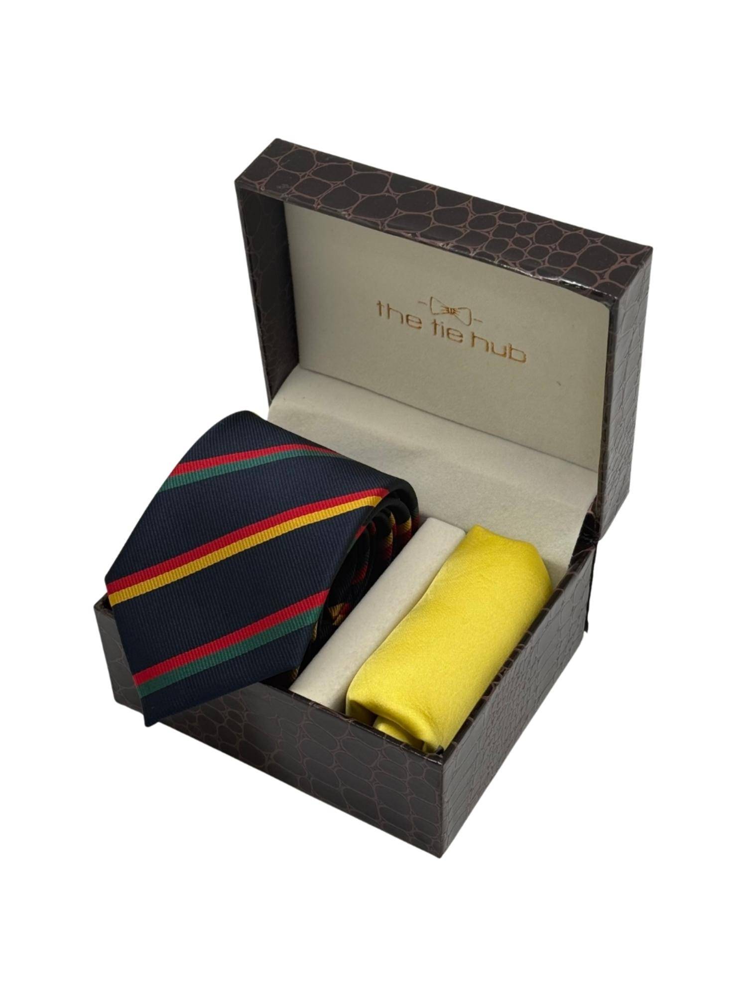The Tie Hub Men Blue Microfibre Stripes Necktie & Pocket Square Gift Set