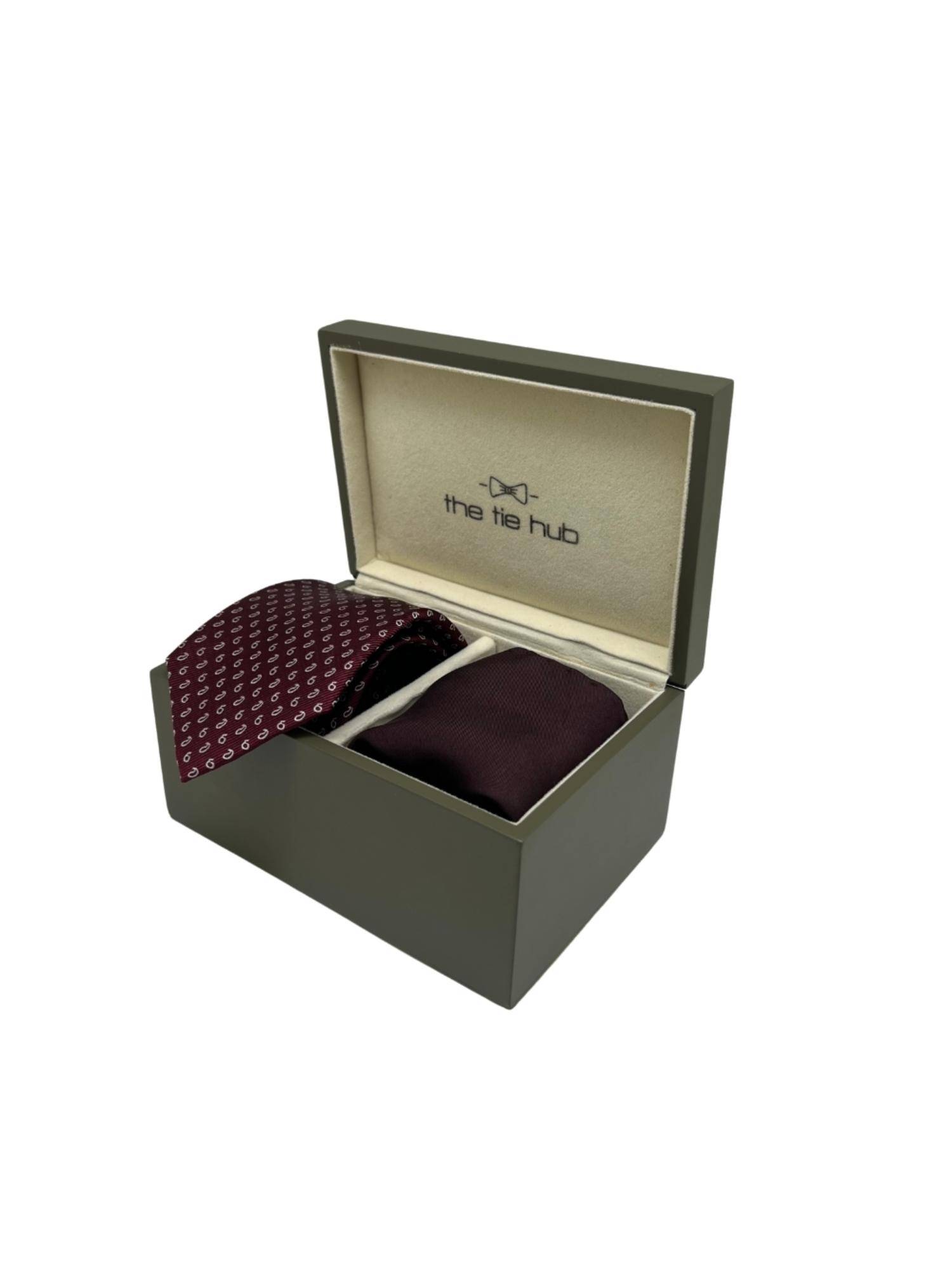 The Tie Hub Men Maroon Silk Paisley Necktie & Pocket Square Gift Set