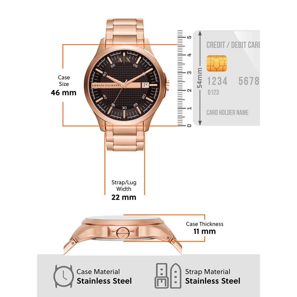 Armani exchange rose gold watch clearance mens