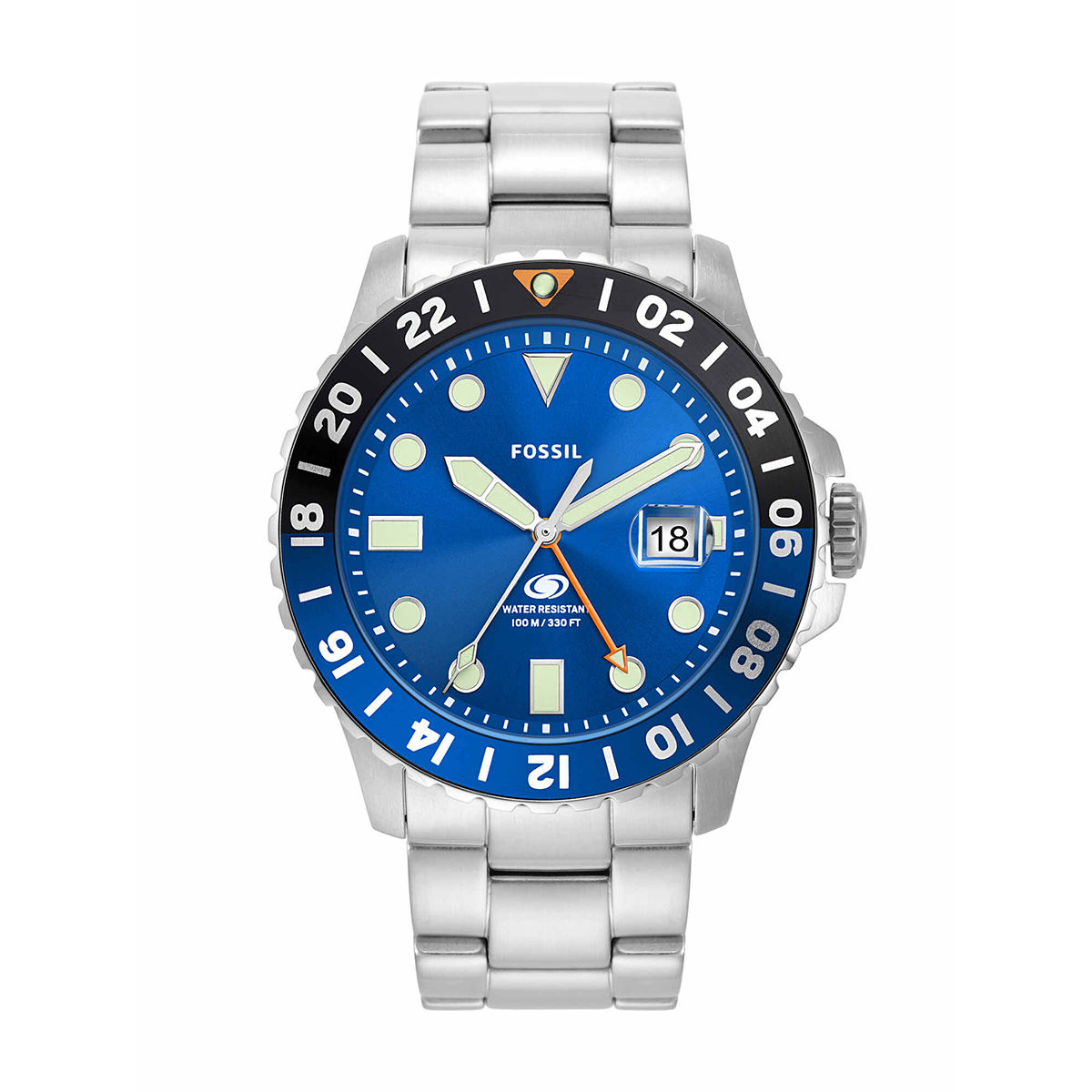 Fossil Blue GMT Silver Stainless Steel Blue Dial FS5991 - YouTube