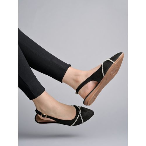 Shoetopia Rhinestone Knotted Detailed Black Flat Belly for Women Girls  (EURO 37)