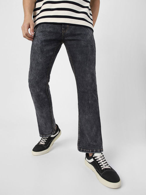Urbano Fashion Mens Dark Grey Washed Bootcut Jeans Stretchable