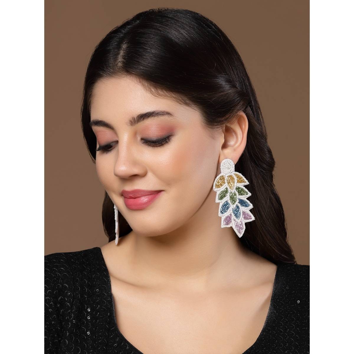 Anekaant Sylvan Multi-Color Leaf Shaped Handcrafted Drop Earrings