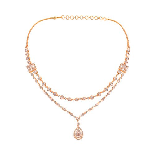 Peora Rose Gold Plated Cubic Zirconia Two Layer Pendant Style Necklace and  Earrings