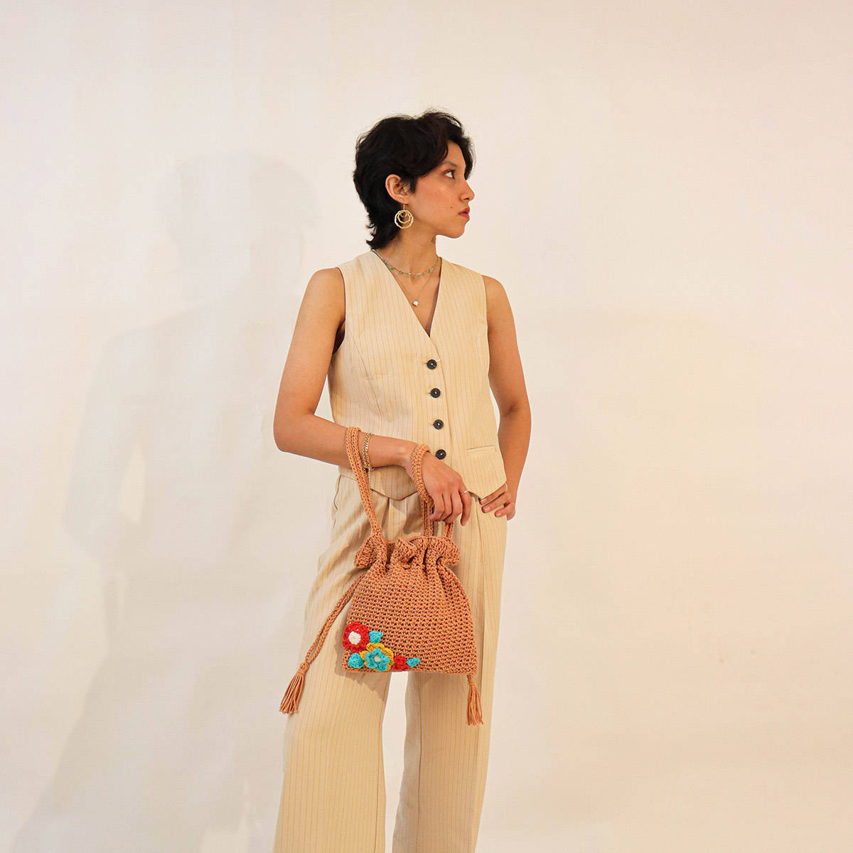 ITIHASIKALA Crochet Garden Potli Bag