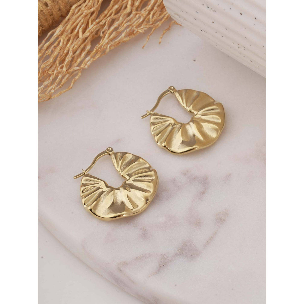 Palmonas Gold Textured Creole Hoop Earrings For Womens - Waterproof And Anti-Tarnish