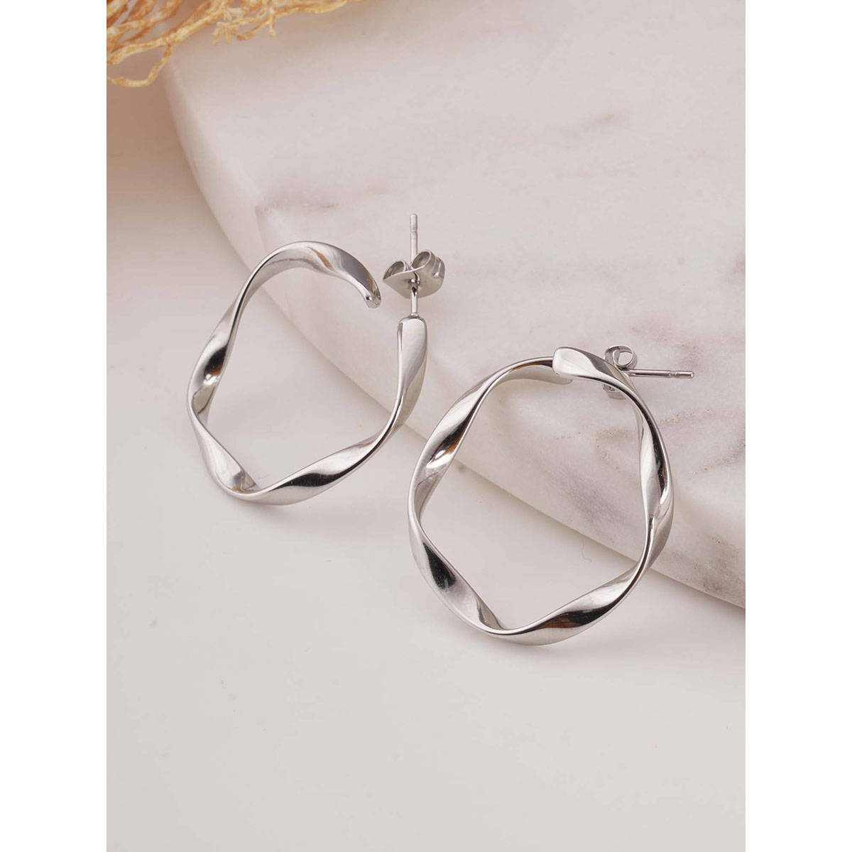 Palmonas Abstract Silver Hoop Earrings For Womens - Waterproof And Anti-Tarnish