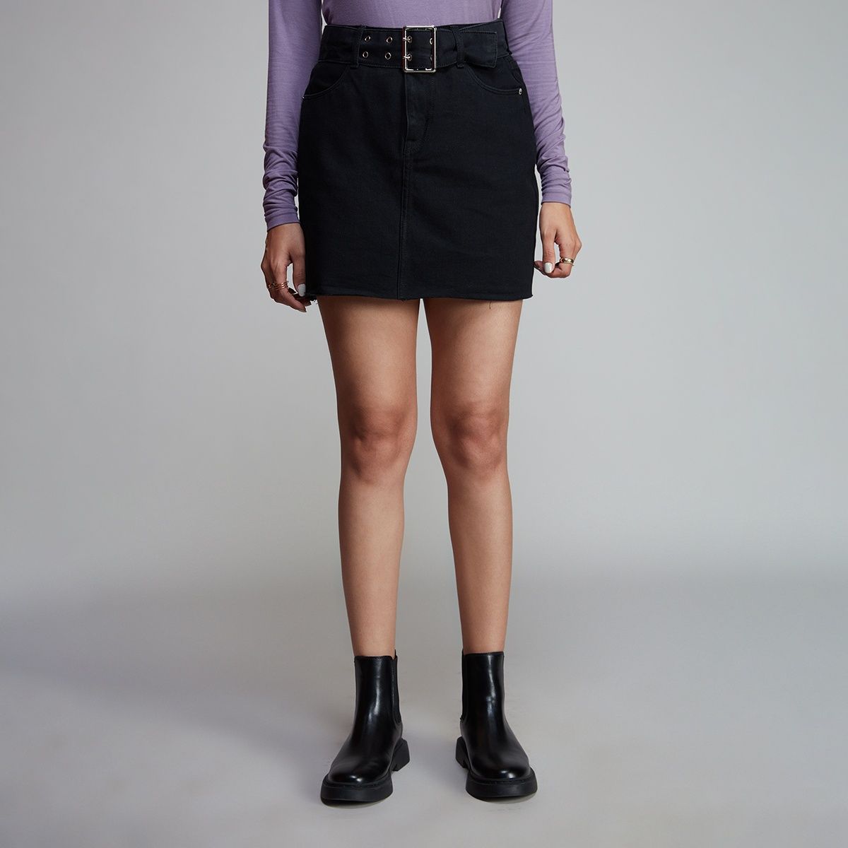 Buy online Women High-rise Black Solid Denim Skirt from Skirts & Shorts for  Women by Urbanpoche for ₹899 at 47% off | 2024 Limeroad.com