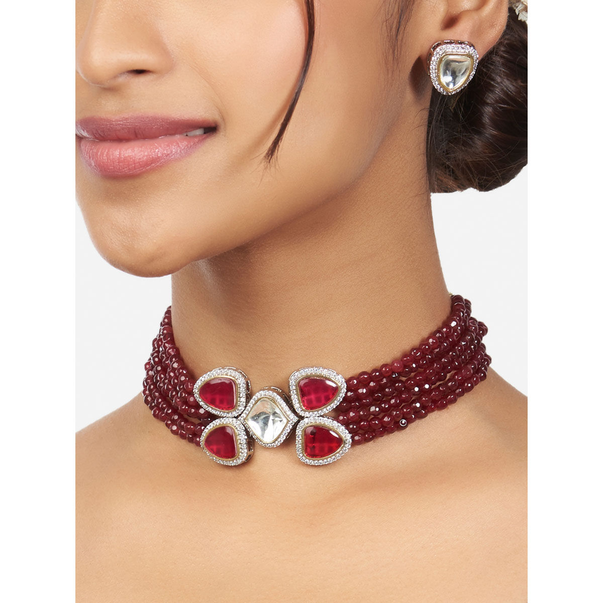 Joules By Radhika Red Kundan Polki 