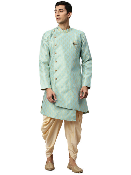 Manyavar Men's Blue Semi Indo Western Kurta with Patiala (L) - Main Image