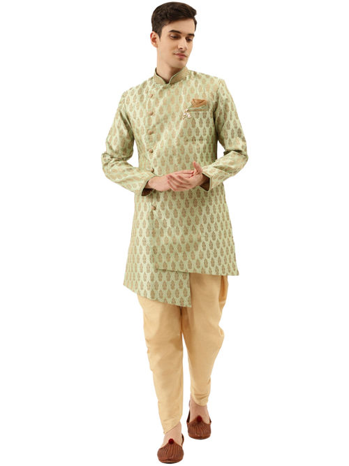 Manyavar Light Green Silk Blend Semi Indo Western Kurta and Patiala (M)