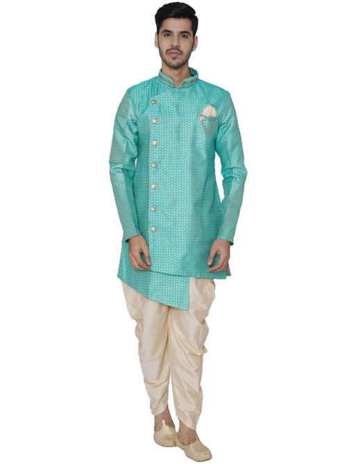 Manyavar Light Green Silk Blend Semi Indo Western Kurta and Patiala (S) - Main Image