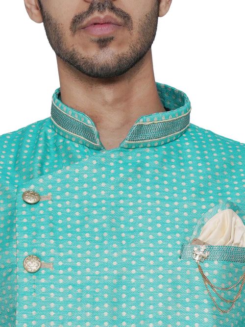 Buy Manyavar Light Green Silk Blend Semi Indo Western Kurta and