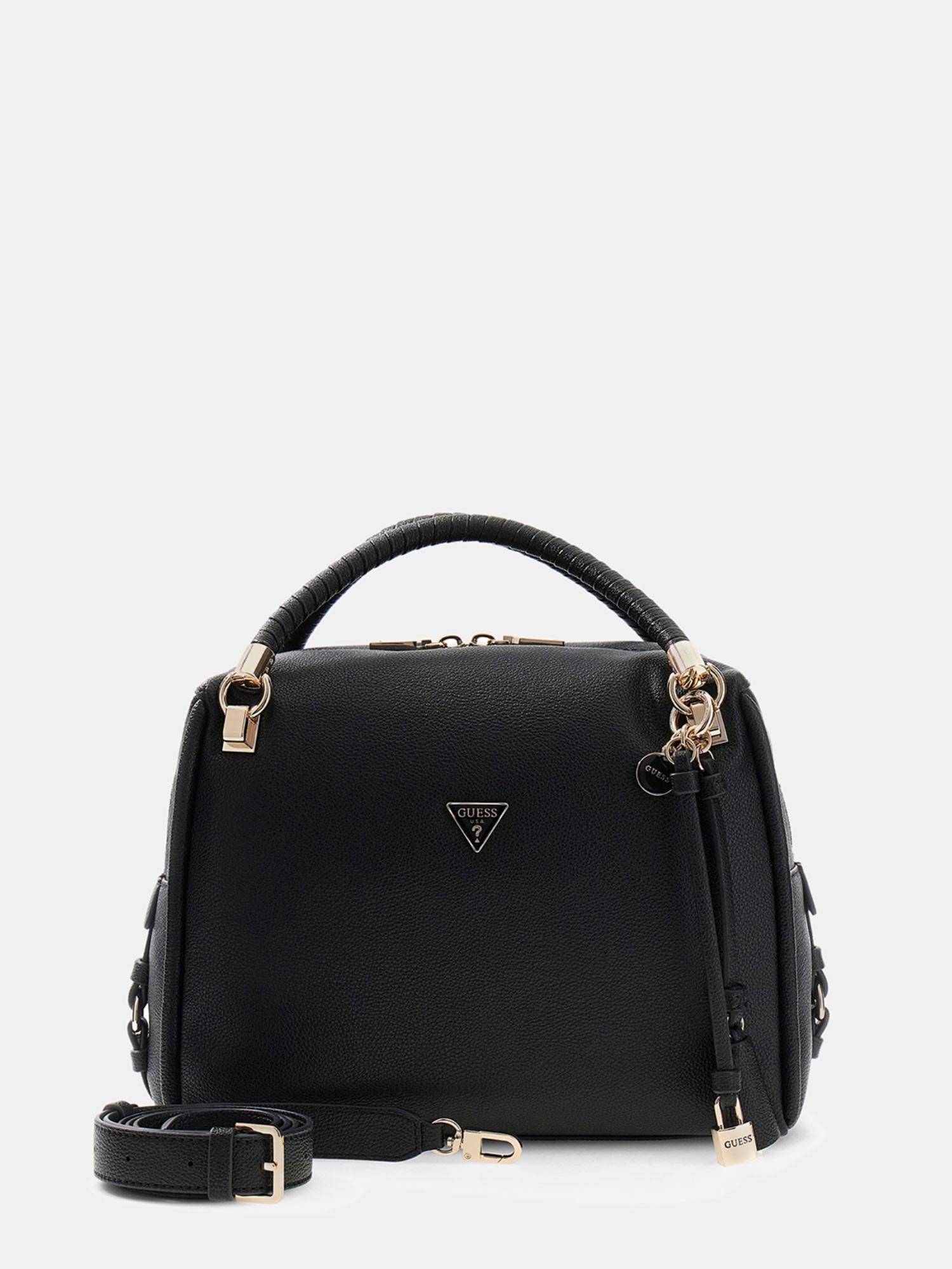 Guess Black Solid Pu Danya Satchel Bag With Detachable Strap